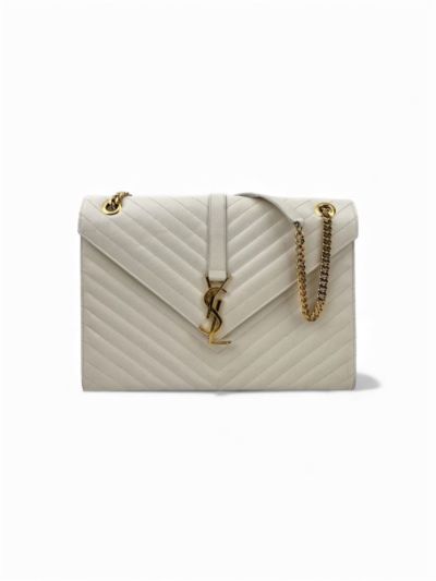 Sac Bandoulière Saint Laurent Enveloppe en Cuir Matelassé Chevrons Blanc Cassé