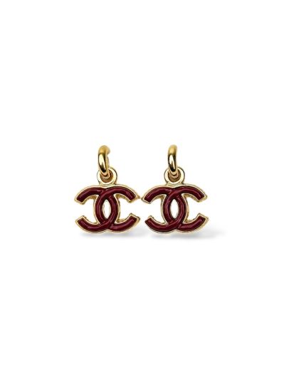 Boucles CC Chanel Pendantes Email Rouge