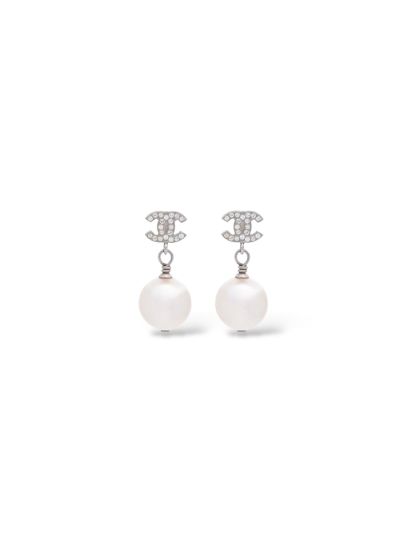 Boucles Pendantes Chanel Perles Et Double CC strass