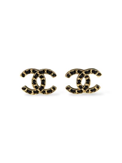 Boucles D'oreilles XXL Chanel Cuir Entrelacée Noir 