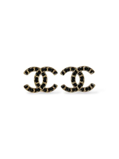Chanel Earrings With Black Interlaced Leather 