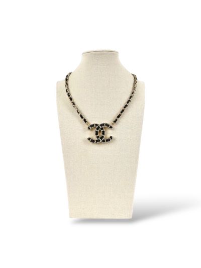 Collier Chanel Double CC En Cuir noir