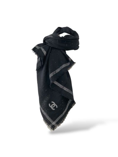 Chanel Black Wool Scarf with Sequins