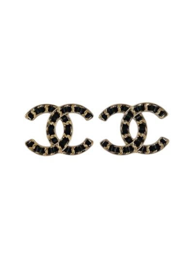 Boucles D'oreilles XXL Chanel Cuir Entrelacée Noir 
