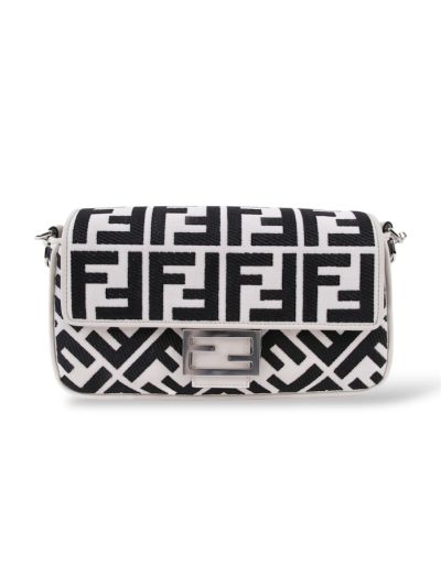 Sac à Main Fendi Baguette En Toile Noir Et Blanc