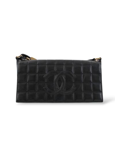 Chanel East West Chocolate Bar Vintage Black Leather Handbag 