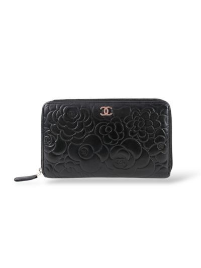 Portefeuille Chanel En Cuir Noir Camelia 