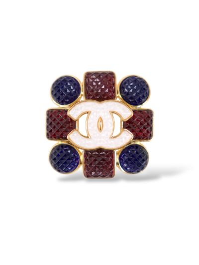 Broche Chanel CC Matelassé Blanc Rouge Et Bleu