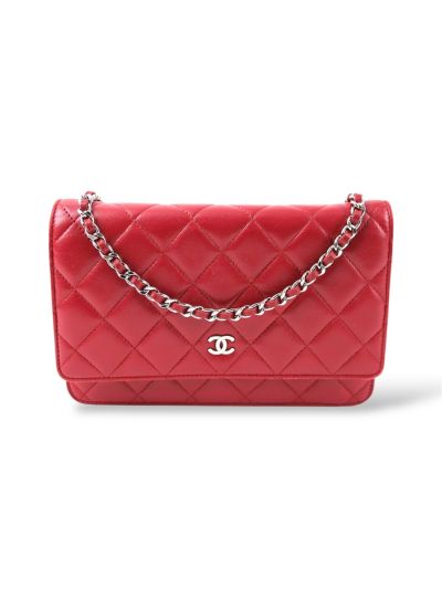 Sac Chanel Wallet On Chain En Cuir D’agneau Rouge Foncé 