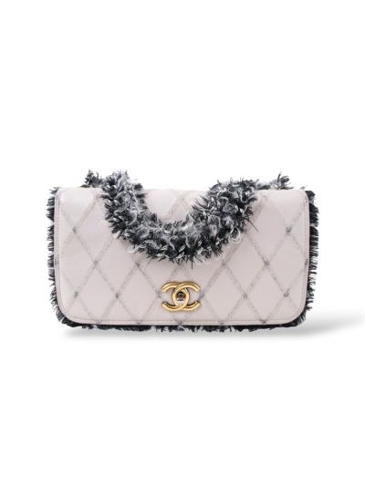 Sac à Bandoulière Chanel En Cuir Gris à Frange