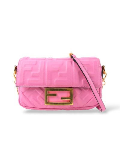 Fendi Baguette Pink Leather Shoulder Bag 