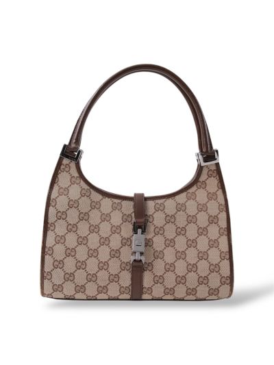 Sac À Main Gucci Jackie Bardot Vintage en Toile GG Et Cuir Marron 