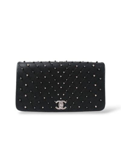 Pochette Chanel à Perles En Cuir Noir 