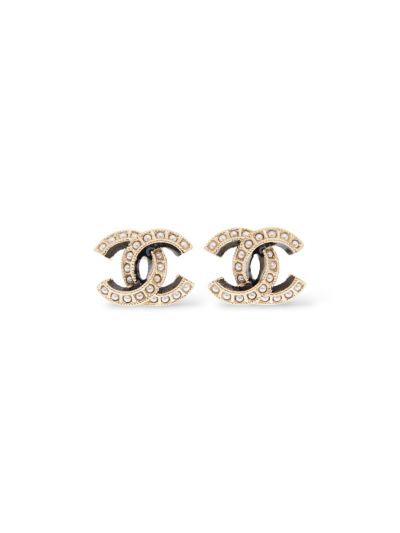 Boucles D'oreilles Chanel A Clip Perles Et Email Noir 