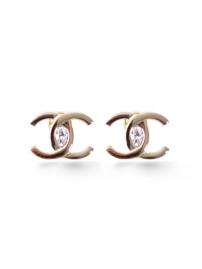  Boucles D'Oreilles Chanel CC Strass Dorée
