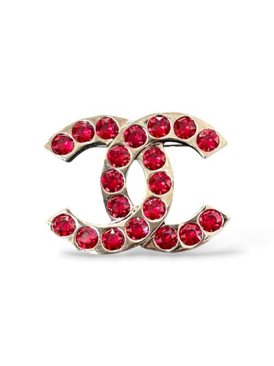Broche Chanel Argentée À Strass Rouge 