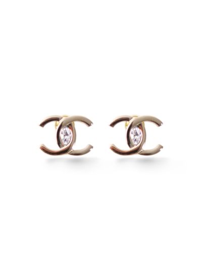  Boucles D'Oreilles Chanel CC Strass Dorée