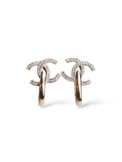 Créoles Ovales Chanel CC Champagne Et Strass 