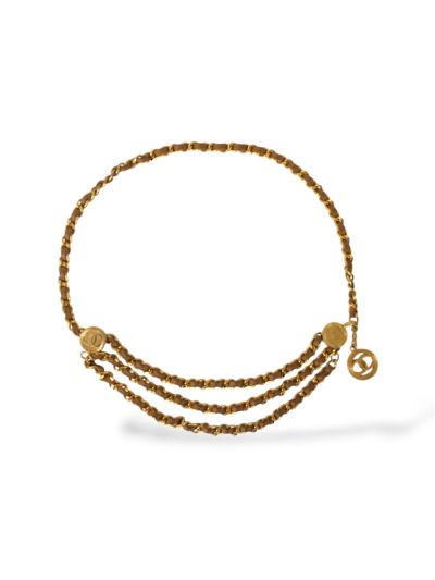 Ceinture Chanel 3 Rangs Tressée En Cuir Taupe