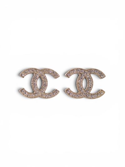 Boucles D'oreilles Chanel Champagne CC À Strass 