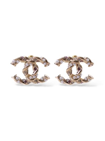 Boucles D'oreilles Chanel CC Perles Et Strass Rose 