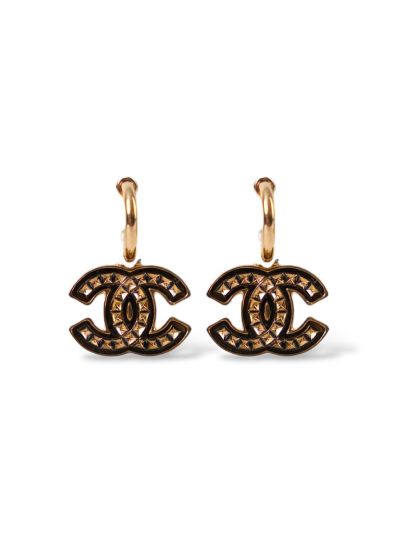 Boucles D'oreilles Chanel Double CC Dorées Pendantes