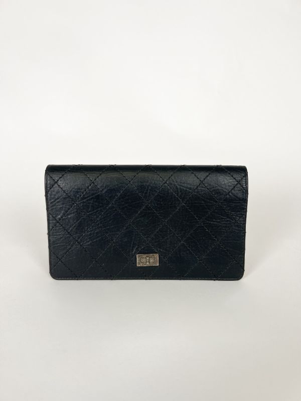 Portefeuille Chanel 2.55 En Cuir D'Agneau Noir Vieilli