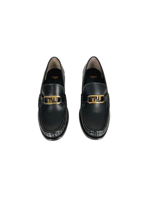 Mocassins Cuir Noir Fendi Baguette 38