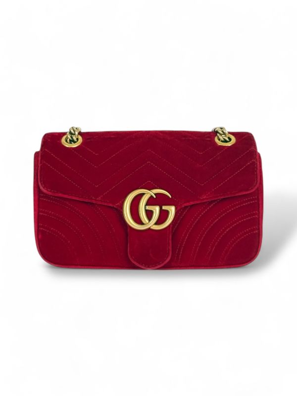 Sac Bandoulière Gucci GG Marmont Small En Velours Rouge