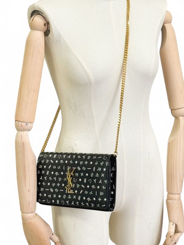 Sac Saint Laurent Kate Medium En Cuir Grainé Noir Monogram Zodiaque