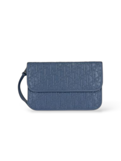 Sac Pochette Dior Oblique En Cuir Bleu
