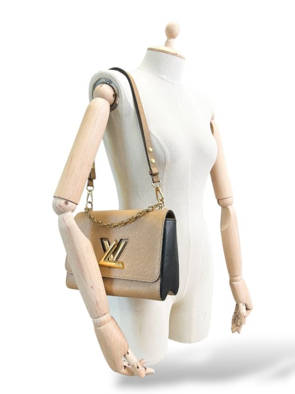 Sac Twist MM Louis Vuitton Cuir Épi Bicolor Camel Clair Et Noir