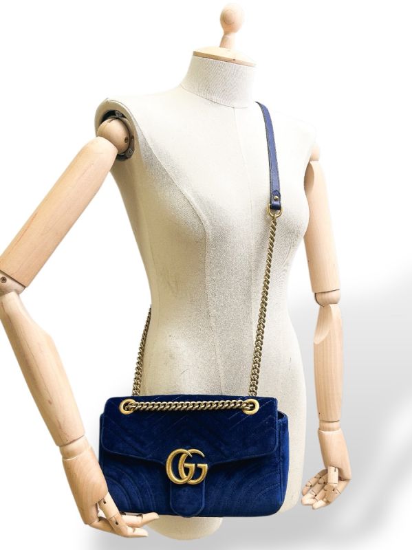 Sac Bandoulière Gucci GG Marmont Small En Velours Bleu