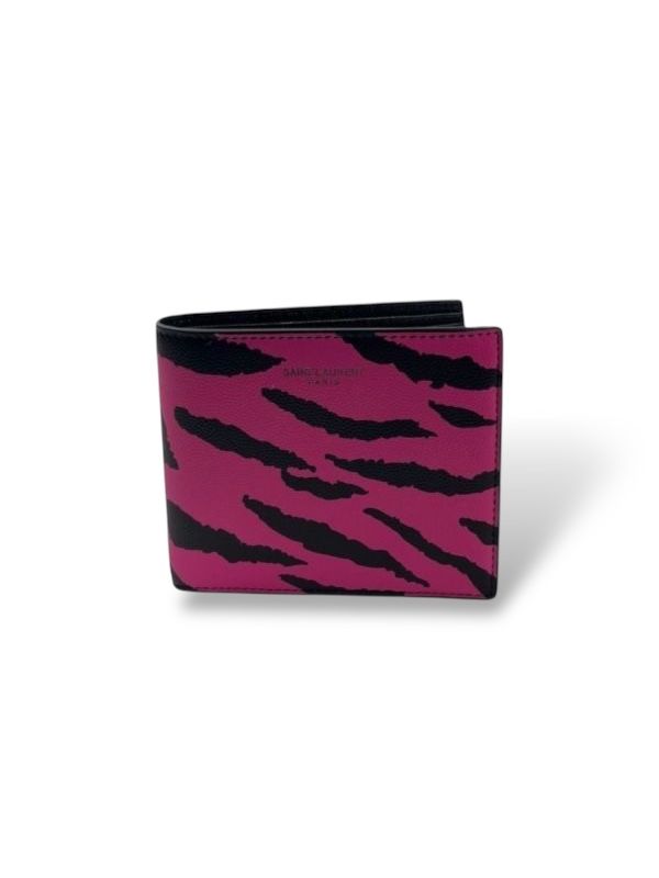 Porte-Monnaie Saint Laurent En Cuir Noir Et Rose