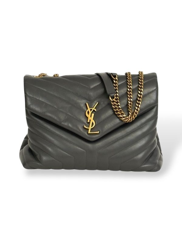 Sac Saint Laurent GM Loulou En Cuir Chevron Gris