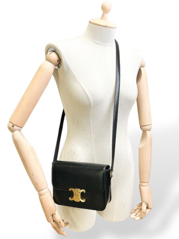 Sac à Bandoulière Celine Triomphe Teen En Cuir Noir