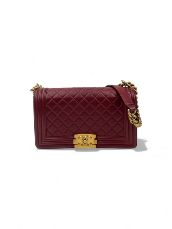 Sac à Main Chanel Boy en Cuir Matelassé Rouge Foncé