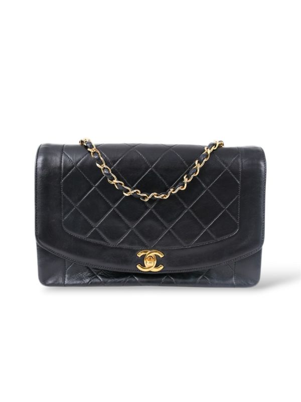 Sac Chanel Diana En Cuir Noir Plaqué Or