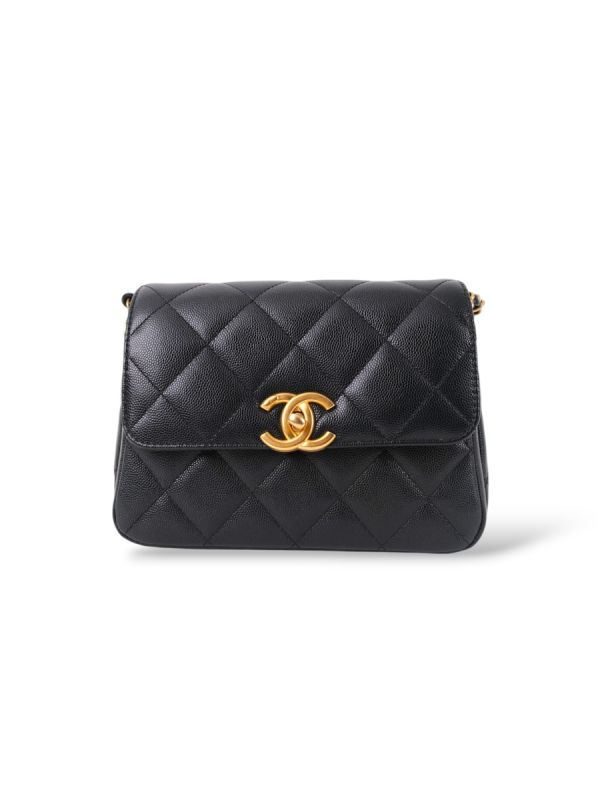 Chanel Mini Flap En Cuir Noir Grainé 