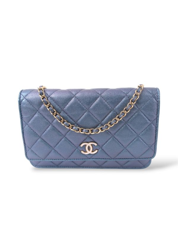 Chanel Wallet On Chain Cuir Caviar Bleu Métallique 
