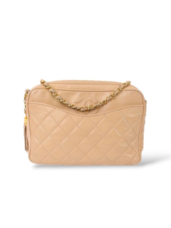 Sac à Bandoulière Chanel Vintage Caméra Bag Cuir Beige 