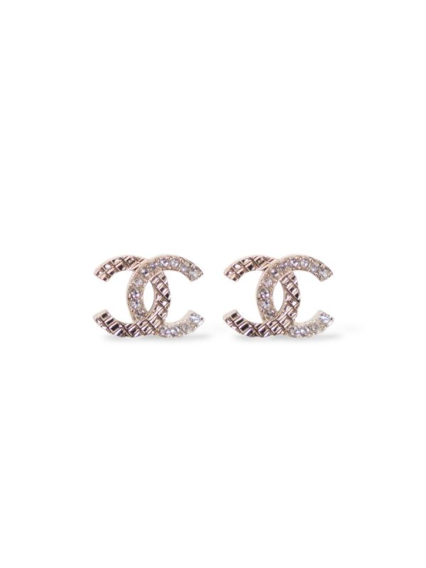 Boucles CC Chanel Strass et Gaufrage Métal Champagne