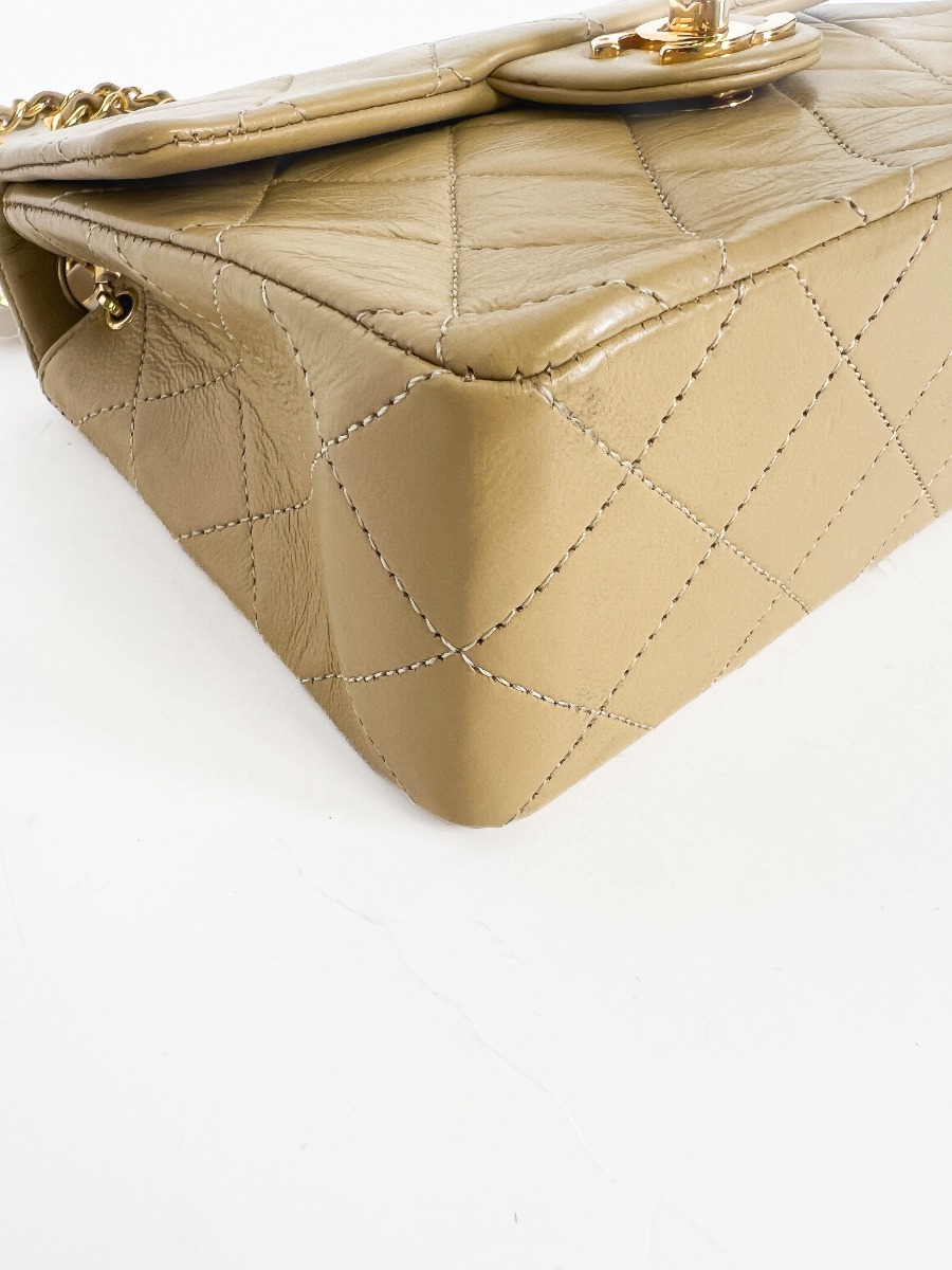 Chanel Mini Square Vintage Beige Lambskin Leather | Myzah