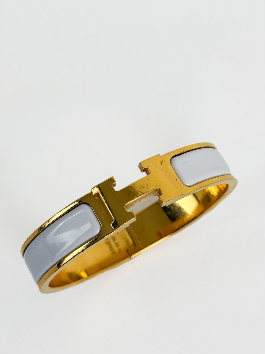 Hermès Clic H White Enamel Gold Plated Bracelet PM | Myzah