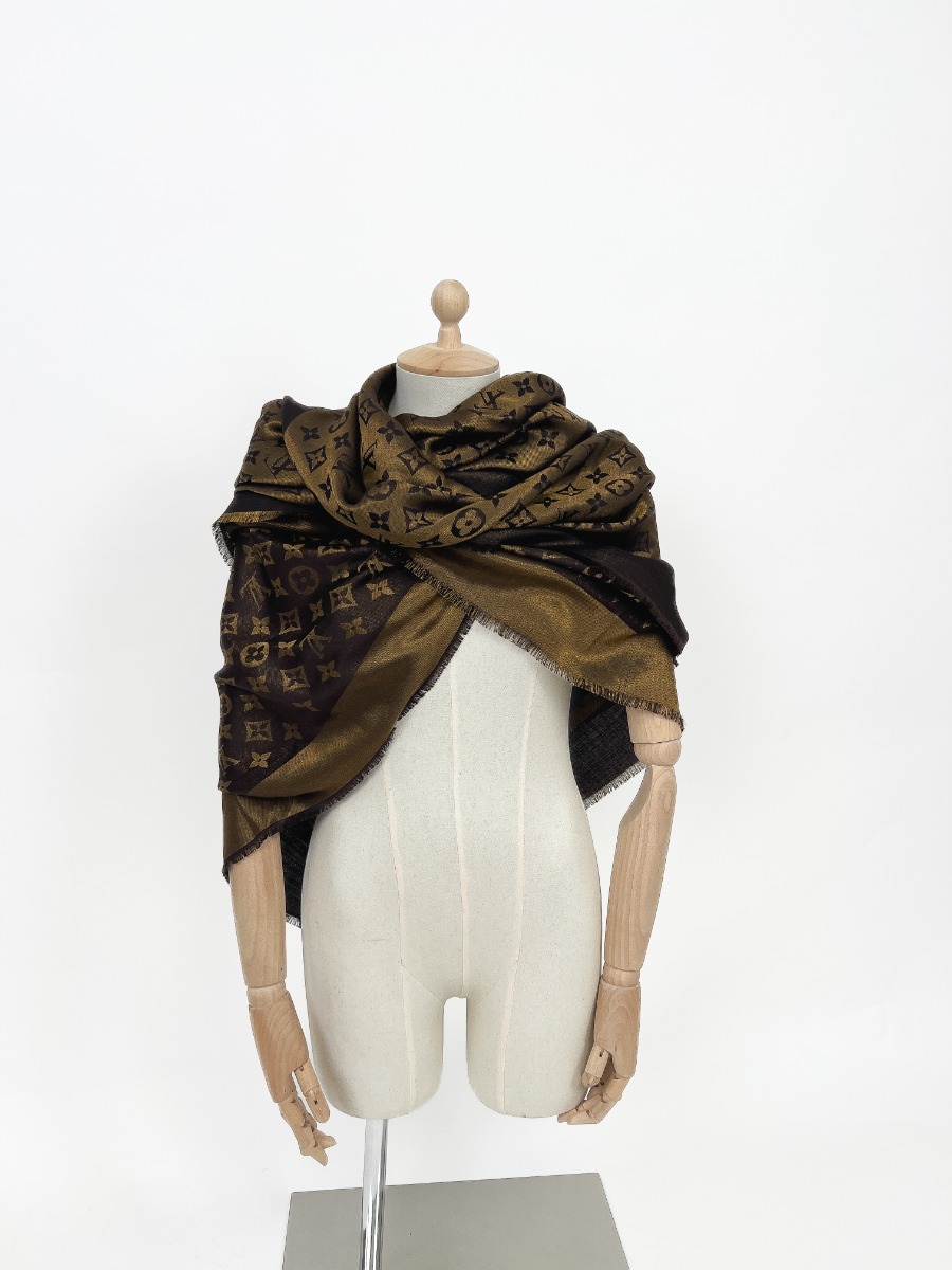 Louis Vuitton Monogram Shine Brown et Golden Shawl | Myzah