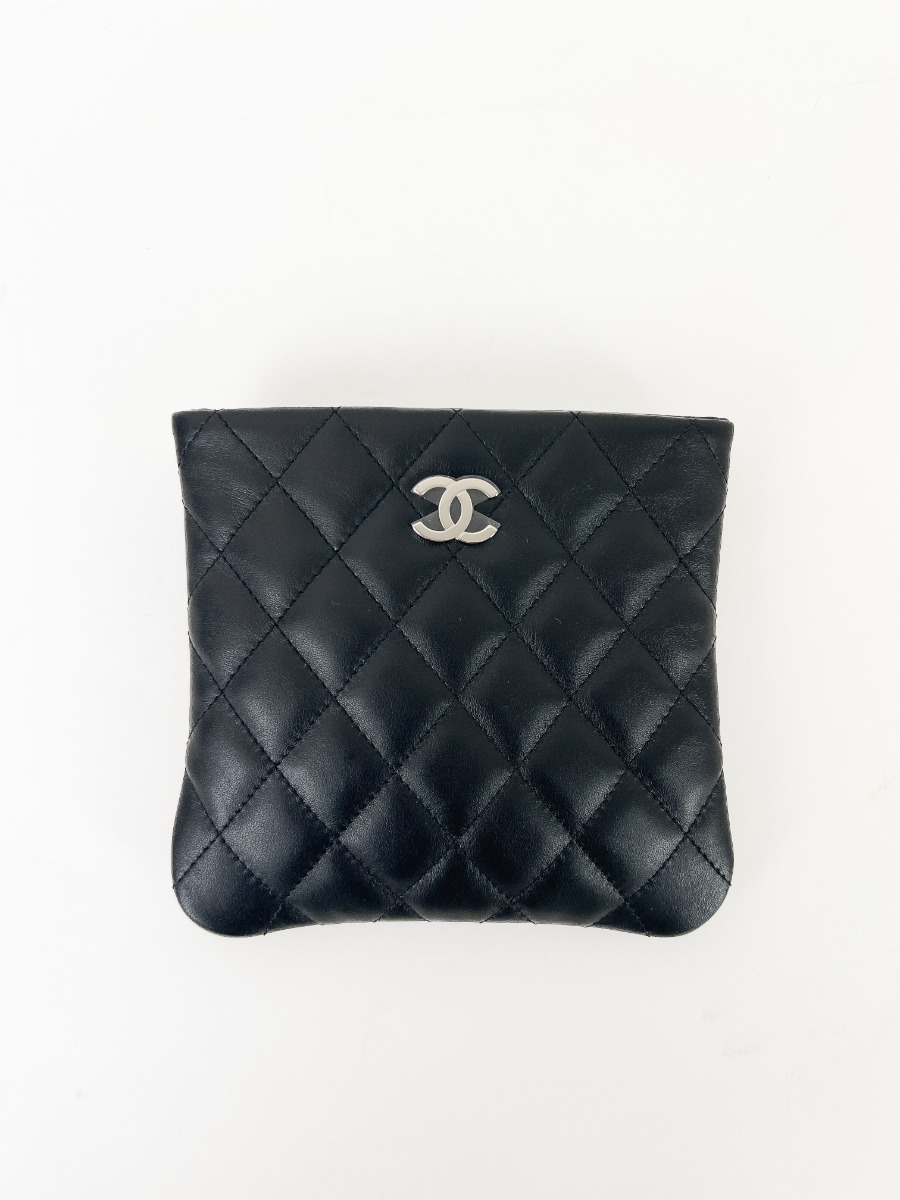 Chanel Clutch Bag Shoulder Padded Leather Black | Myzah