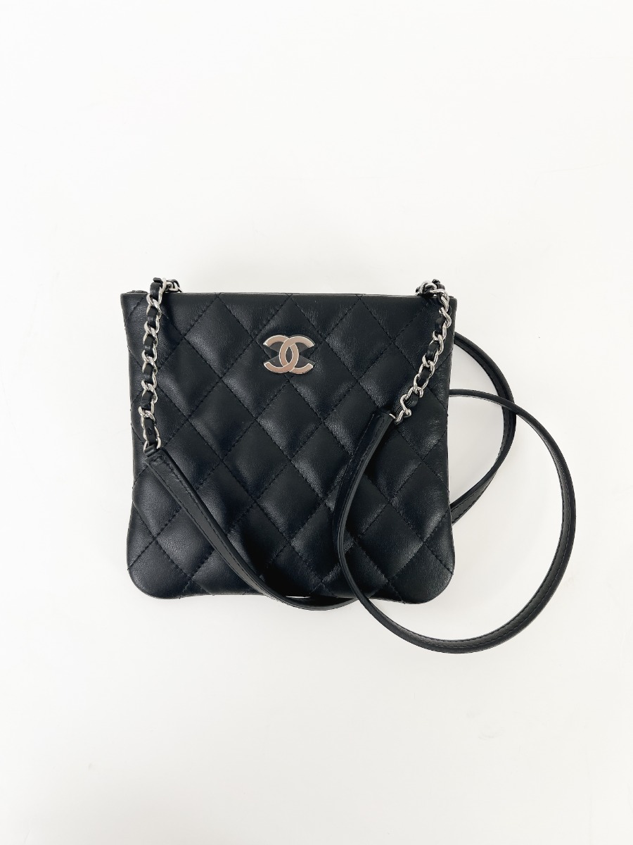 Chanel Clutch Bag Shoulder Padded Leather Black | Myzah