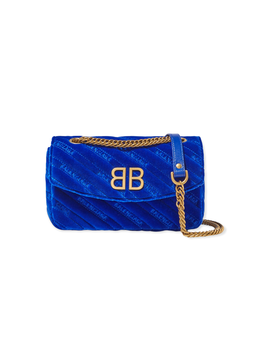 BB Balenciaga BB Chain Handbag In Blue Velvet | Myzah
