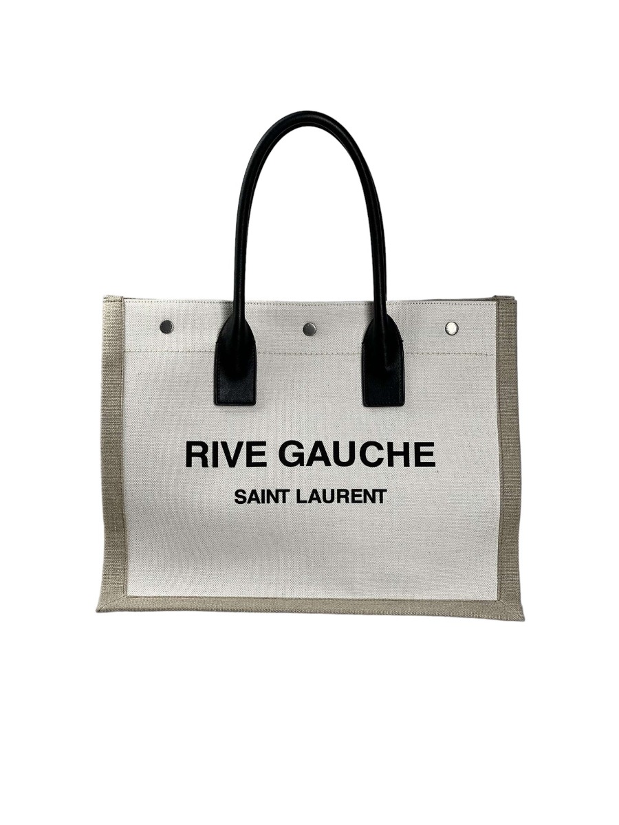 Sac Cabas Saint Laurent Rive Gauche En Toile de Lin et CuirSaint