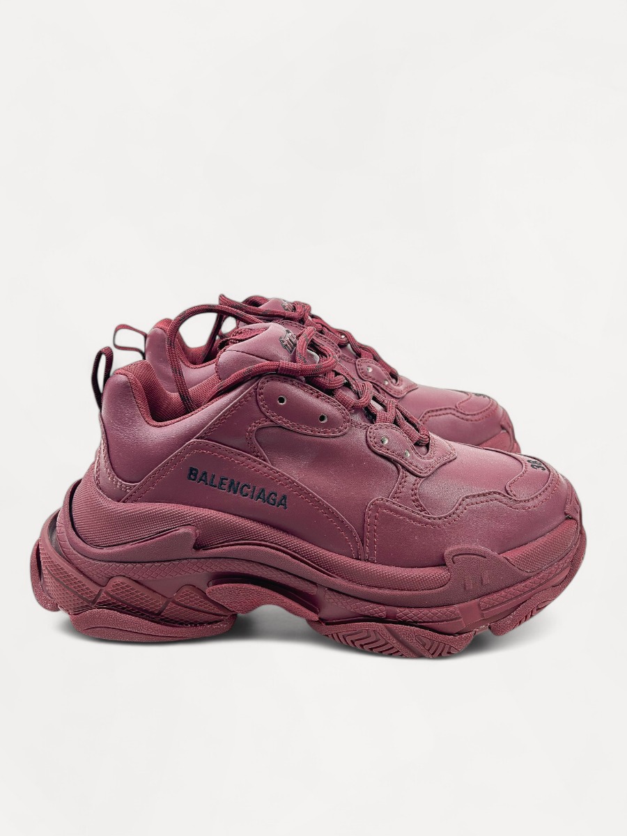 Baskets Triple S Balenciaga Cuir Bordeaux Taille 38 | Myzah